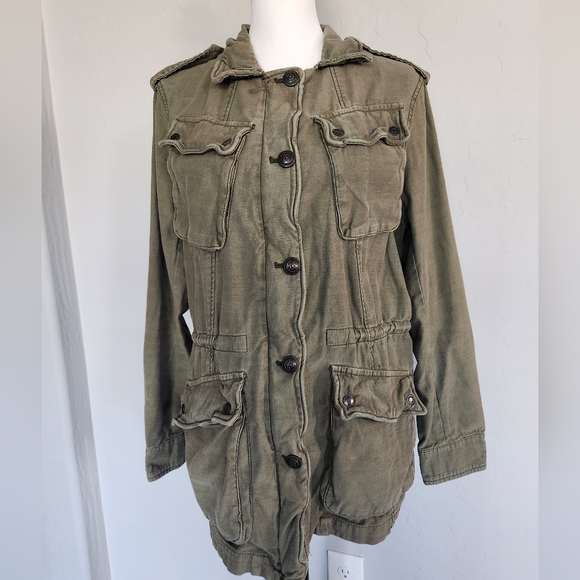 Free People Not Your Brothers Surplus Jacket Pockets Drawstring Waist Olive Sz M - Picture 9 of 12